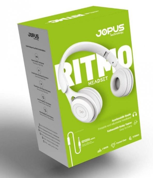 Jopus Ritmo Kulak Üstü Kablolu Kulaklık Katlanabilir JS-80 (Beyaz)