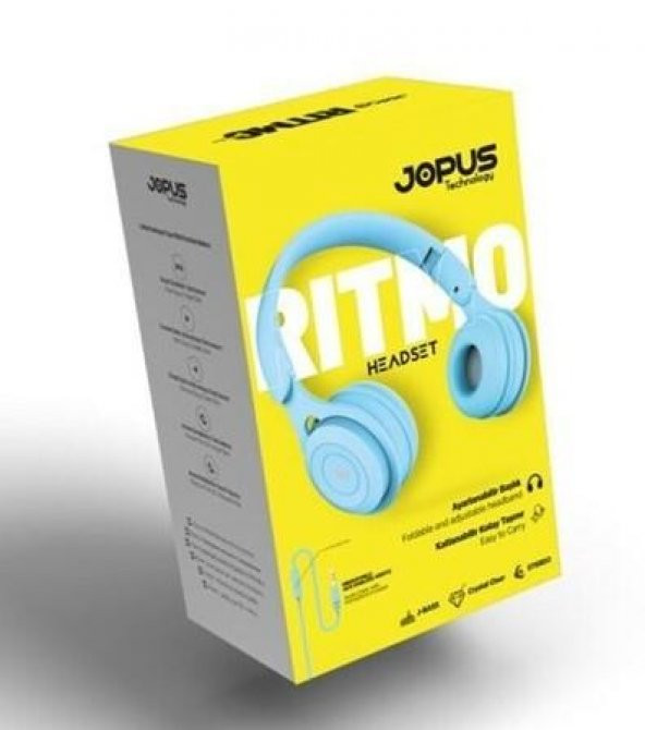 Jopus Ritmo Kulak Üstü Kablolu Kulaklık Katlanabilir JS-80 (Mavi)