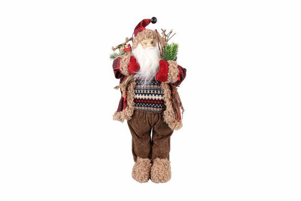 Porland Noel Baba Kırmızı Ekose Kürklü 60cm