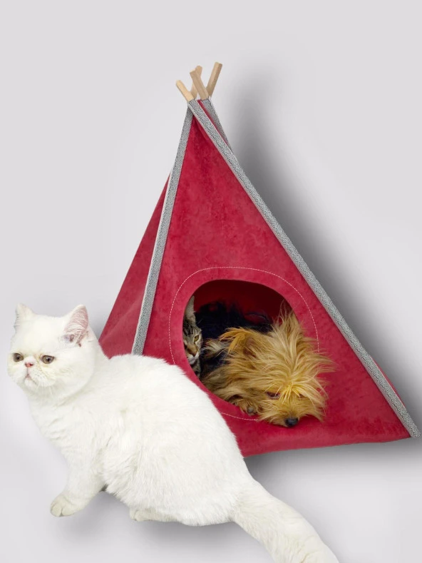 Tepee Five Kedi Evi, Kedi Barınağı, Kedi Çadırı, Minderli Kedi Yatağı - 5