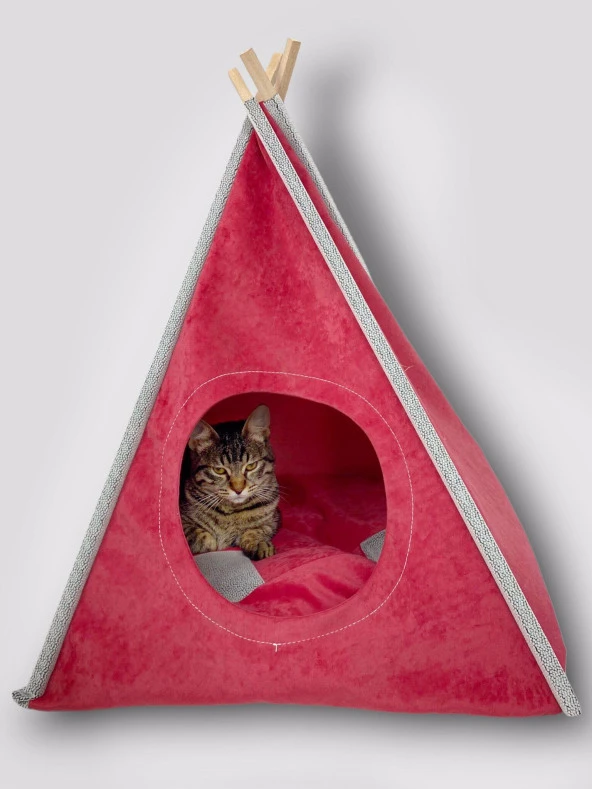 Tepee Five Kedi Evi, Kedi Barınağı, Kedi Çadırı, Minderli Kedi Yatağı - 6