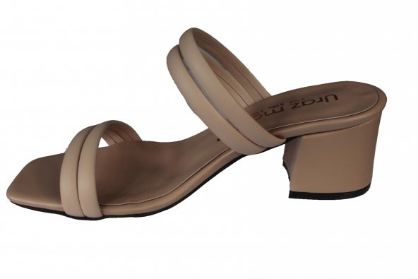 YAZKIŞ İki Bantlı Krem Nut  5cm Topuklu Terlik - 3