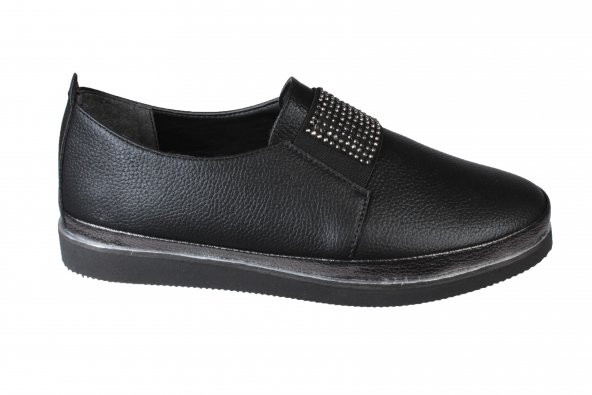 YAZKIŞ Kadın Siyah  Platin Taşlı Comfort Taban Günlük Düz Babet - 2