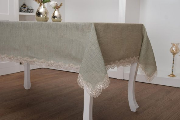 Finezza Efes Keten Polyester Kumaş Yeşil Masa Örtüsü Dikdörtgen 150x210 cm -1314 - 2