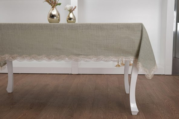 Finezza Efes Keten Polyester Kumaş Yeşil Masa Örtüsü Dikdörtgen 150x210 cm -1314 - 3
