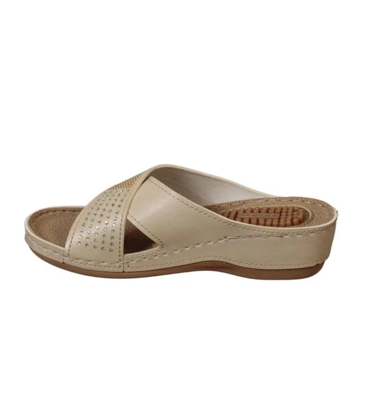 GEZER Kadın Siyah- Kırmızı Krem Taşlı Dolgu Mesaj Tabanlı Comfort Terlik - Resim 11