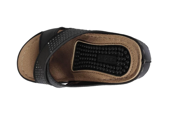 GEZER Kadın Siyah- Kırmızı Krem Taşlı Dolgu Mesaj Tabanlı Comfort Terlik - Resim 4