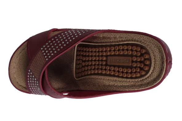 GEZER Kadın Siyah- Kırmızı Krem Taşlı Dolgu Mesaj Tabanlı Comfort Terlik - Resim 7