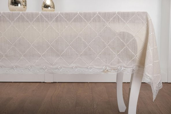 Finezza Asos Keten Polyester Jakarlı Kumaş Krem Masa Örtüsü 150x210 cm - 1315 - 3