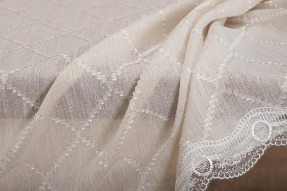 Finezza Asos Keten Polyester Jakarlı Kumaş Krem Masa Örtüsü 150x210 cm - 1315 - 6