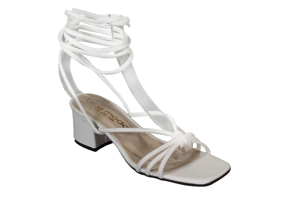 YAZKIŞ Kadın Siyah Beyaz Nut Bağlamalı  5cm Bantlı Topuklu Ayakkabı - Resim 6