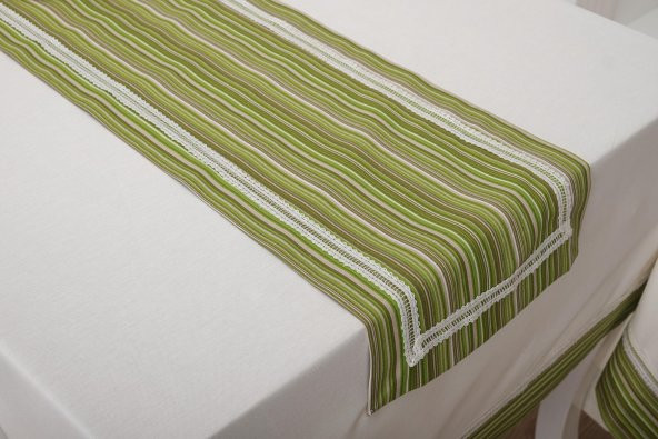 Finezza Julyet Pamuk Krem Yeşil Masa Örtüsü ve Runner 170x230 cm 2 Prç. - 1316 - 2