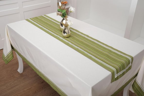 Finezza Julyet Pamuk Krem Yeşil Masa Örtüsü ve Runner 170x230 cm 2 Prç. - 1316 - 3