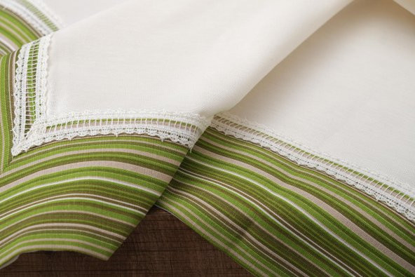 Finezza Julyet Pamuk Krem Yeşil Masa Örtüsü ve Runner 170x230 cm 2 Prç. - 1316 - 5