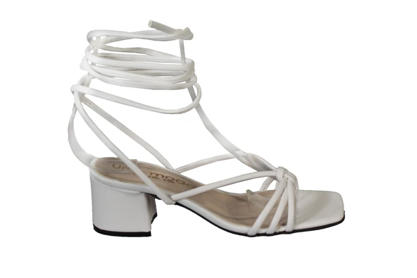 YAZKIŞ Kadın Siyah Beyaz Nut Bağlamalı  5cm Bantlı Topuklu Ayakkabı - Resim 7