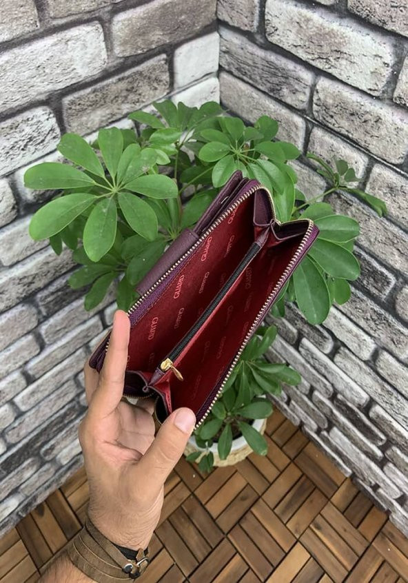 Guard Bordo Mat Fermuarlı ve Hakiki Deri Patlı El Portföyü P2214 - 5