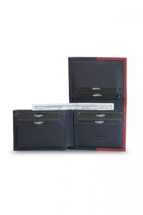 Guard Mat Lacivert/Kırmızı Hakiki Deri Erkek Cüzdan P1334 - 3