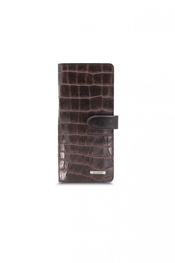 Guard Large Croco Kahverengi Kart ve Para Slotlu Hakiki Deri Telefon Cüzdanı Erkek / Kadın P3032 - 2