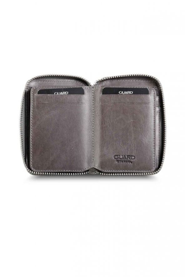 Guard Fermuarlı Antik Gri Hakiki Deri Mini Erkek Cüzdan P796 - 2