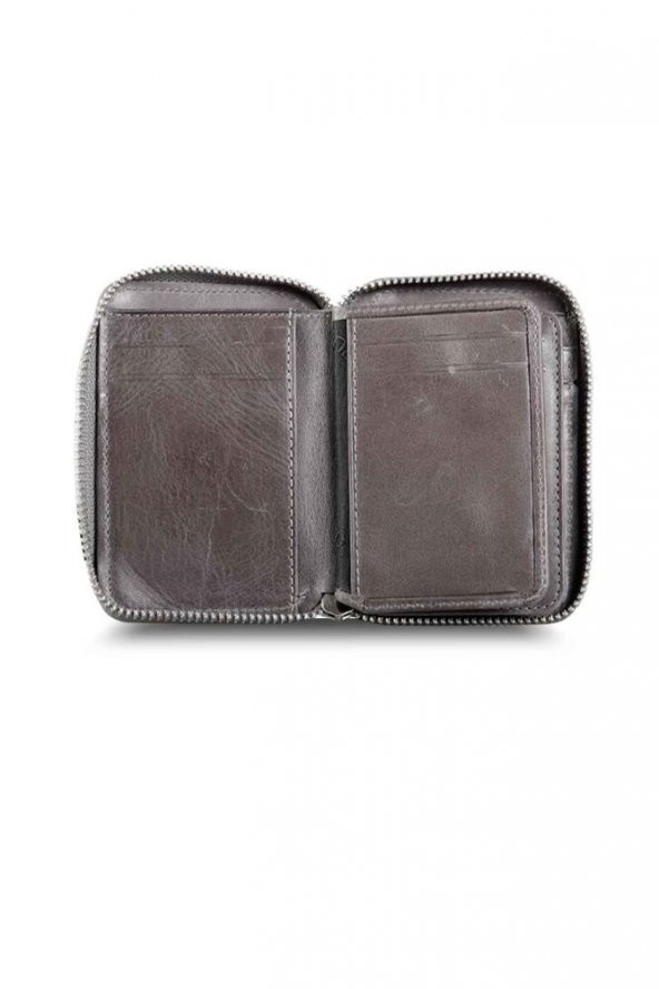 Guard Fermuarlı Antik Gri Hakiki Deri Mini Erkek Cüzdan P796 - 3