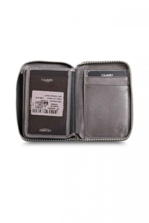 Guard Fermuarlı Antik Gri Hakiki Deri Mini Erkek Cüzdan P796 - 4