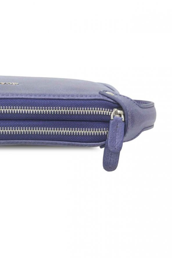 Guard Antik Lacivert Unisex Çift Fermuarlı El Çantası Hakiki Deri P1831 - 4