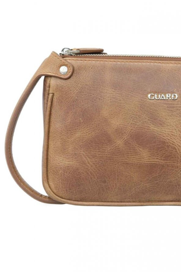 Guard Antik Taba Unisex Çift Fermuarlı El Çantası Hakiki Deri P1831 - 4