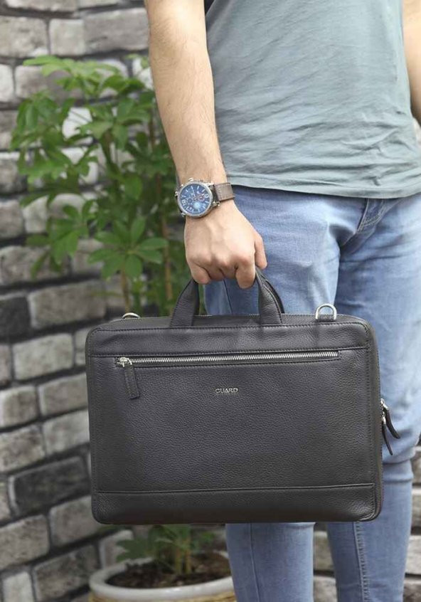 Guard Kahverengi Hakiki Deri Özel Üretim Laptop ve Evrak Çantası - 2