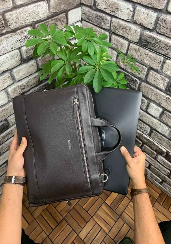 Guard Kahverengi Hakiki Deri Özel Üretim Laptop ve Evrak Çantası - 3