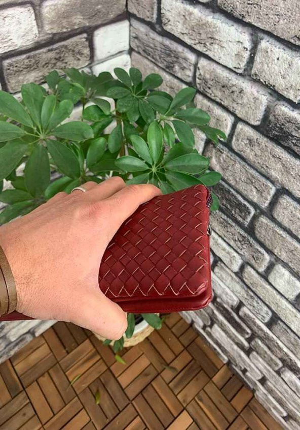 Guard El Örgüsü Küçük Boy Kırmızı Hakiki Deri Kadın Çantası P2271 - 4