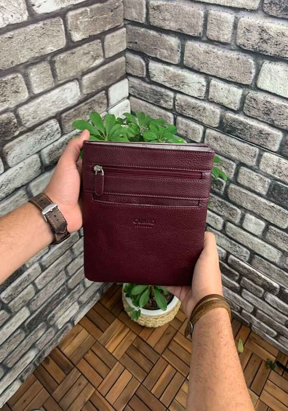 Guard Bordo Hakiki Deri Omuz Askılı Çanta Erkek P1755 - 2