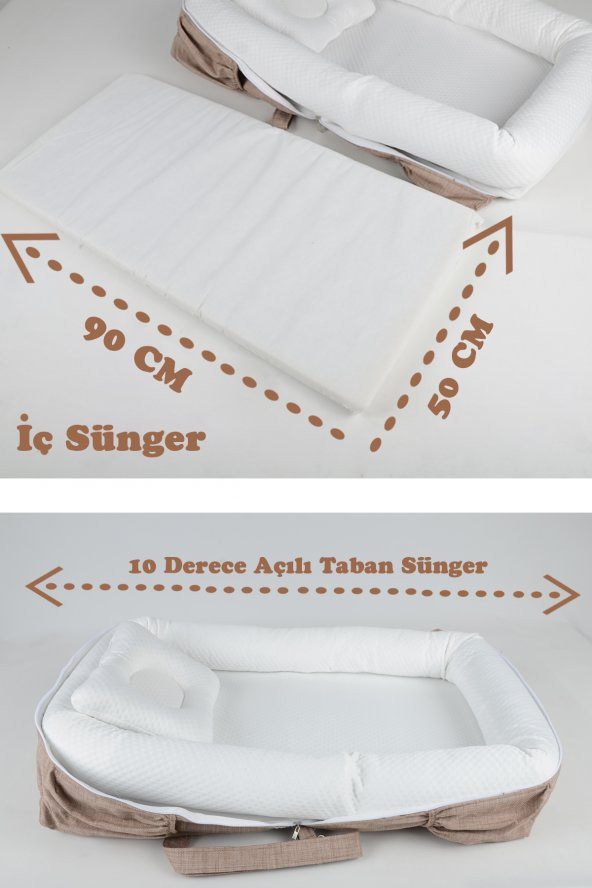 Çantalı Taşınabilir Bebek Reflü Yatağı, Yastığı, Babynest, Anne Çantası Dokuma Kumaş - 3