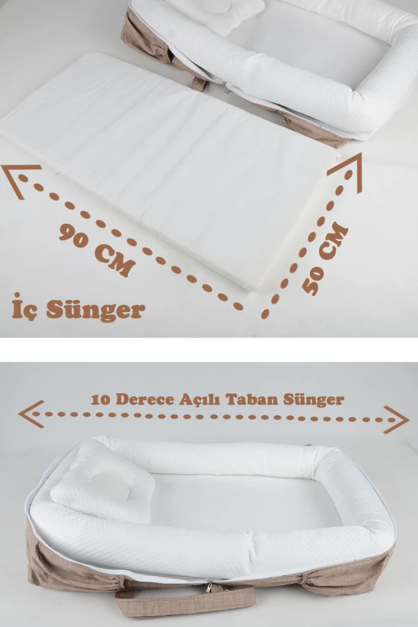 Çantalı Taşınabilir Bebek Reflü Yatağı, Yastığı, Babynest, Anne Çantası Dokuma Kumaş - 16