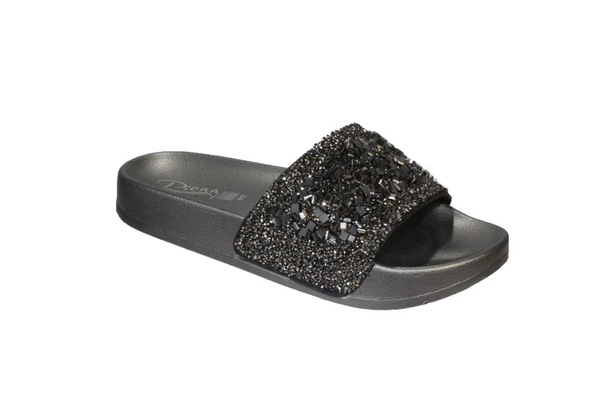 YAZKIŞ Kadın Siyah Platin Üzeri Taşlı Simli  Günlük Rahat Terlik - Resim 4