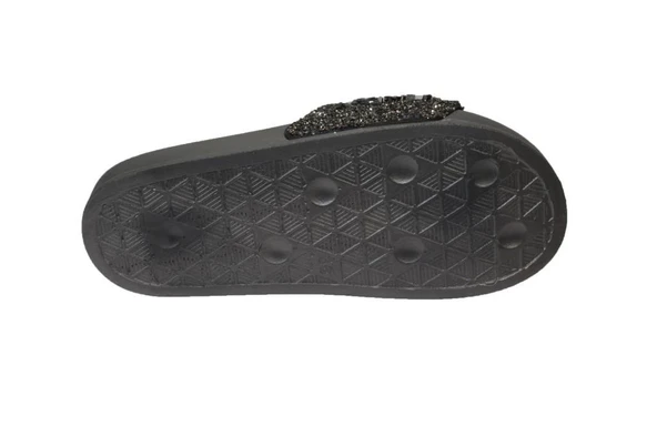 YAZKIŞ Kadın Siyah Platin Üzeri Taşlı Simli  Günlük Rahat Terlik - Resim 8