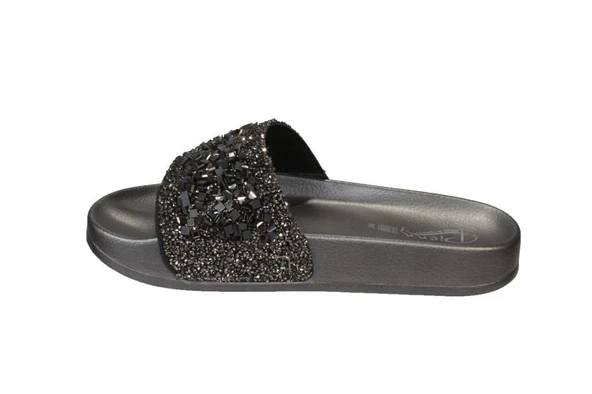 YAZKIŞ Kadın Siyah Platin Üzeri Taşlı Simli  Günlük Rahat Terlik - Resim 7