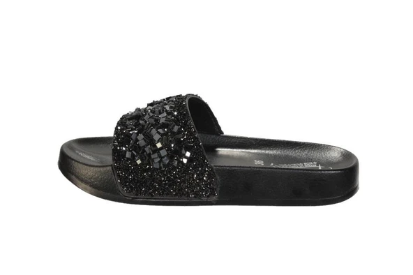 YAZKIŞ Kadın Siyah Platin Üzeri Taşlı Simli  Günlük Rahat Terlik - Resim 3