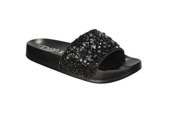 YAZKIŞ Kadın Siyah Platin Üzeri Taşlı Simli  Günlük Rahat Terlik ürün görseli