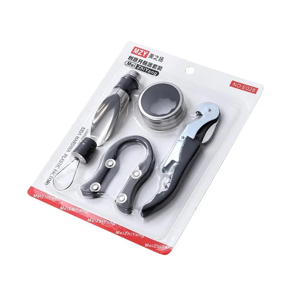 Valkyrie 5 parça Şişe Mantar Açıcı Folyo Kesici Damlama Durdurma Halkası Tirbuşon Şişe Tıpası Seti - 6