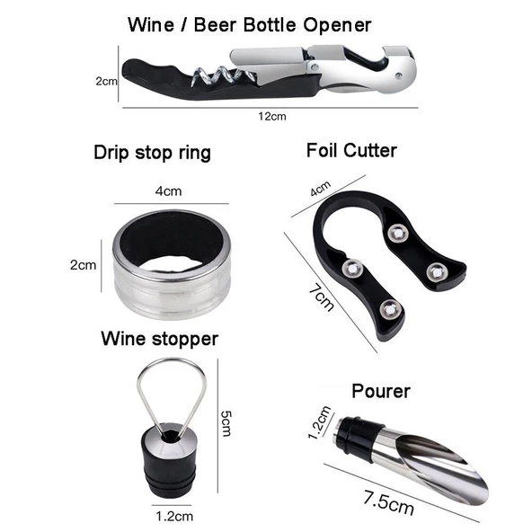 Valkyrie 5 parça Şişe Mantar Açıcı Folyo Kesici Damlama Durdurma Halkası Tirbuşon Şişe Tıpası Seti - 5