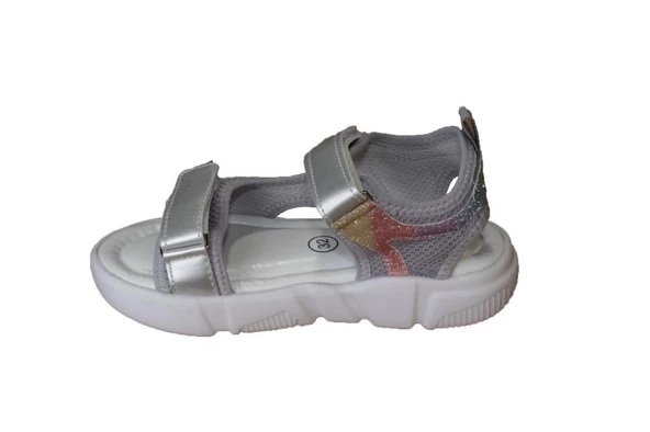 YAZKIŞ Kız Çocuk Siyah Gri Üzeri Taşlı Kalın Comfort Taban Çırtlı Triko Spor Sandalet - 8