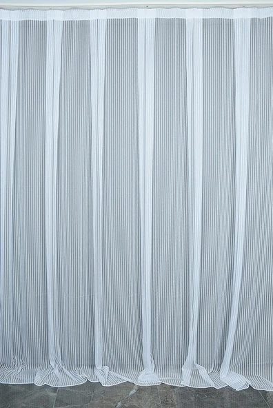 MAKARNA MODEL SİMLİ BEYAZ RENK HAZIR DİKİLMİŞ PİLELİ TÜL PERDE 300*260 ürün görseli