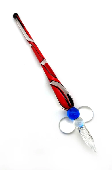 Valkyrie El Yapımı Cam Dolma Kalem Kaligrafi Hokka Seti 4 Mürekkepli Dalgalı Desenli Cam Kalem - Resim 5