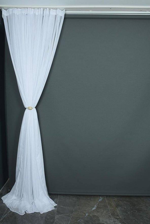 MAKARNA MODEL SİMLİ BEYAZ RENK HAZIR DİKİLMİŞ PİLELİ TÜL PERDE 300*260 - 4