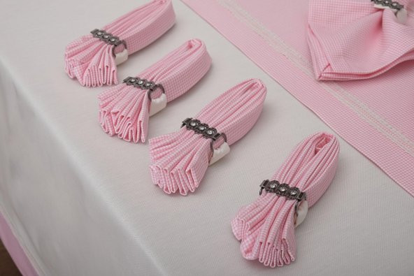Finezza Armine Pamuk Pembe Peçeteli Sofra Takımı 8 kişilik 170x230cm 18 Prç-1317 - 3