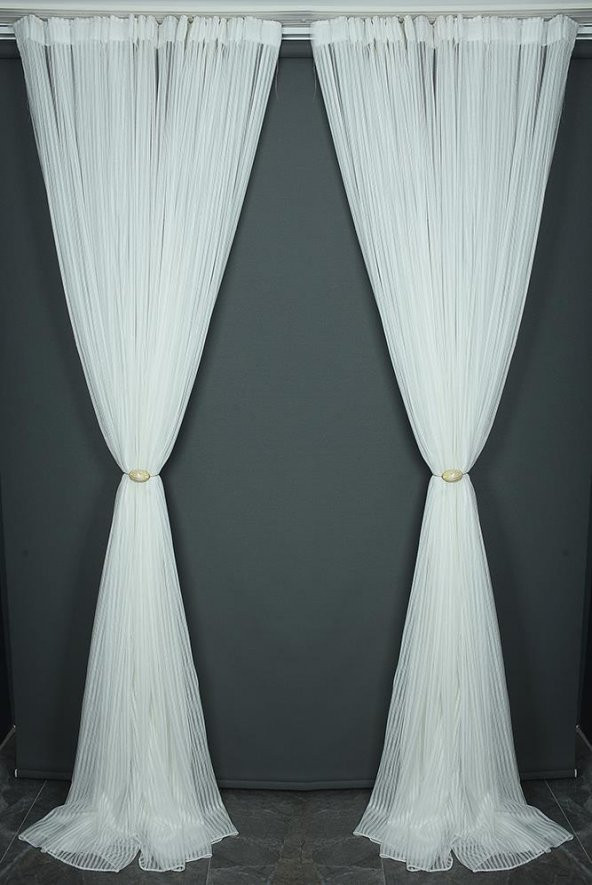 MAKARNA MODEL SİMLİ KIRIK BEYAZ RENK HAZIR DİKİLMİŞ PİLELİ TÜL PERDE 300*260 - 5