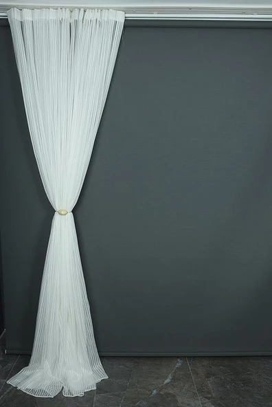 MAKARNA MODEL SİMLİ KIRIK BEYAZ RENK HAZIR DİKİLMİŞ PİLELİ TÜL PERDE 300*260 - Resim 4