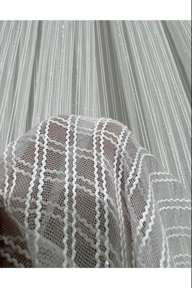 MAKARNA MODEL SİMLİ KIRIK BEYAZ RENK HAZIR DİKİLMİŞ PİLELİ TÜL PERDE 300*260 - Resim 9