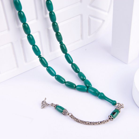 Gümüş Püsküllü Kapsül Model Sıkma Kehribar Tesbih Z2331 - 2