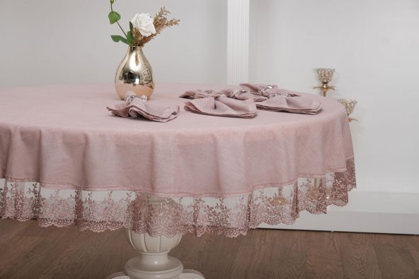 Finezza Accacia Dantelli Pamuk Pudra Sofra Takımı 6 kş. 160xYuvarlk 13 Prç.-1318 - Resim 2